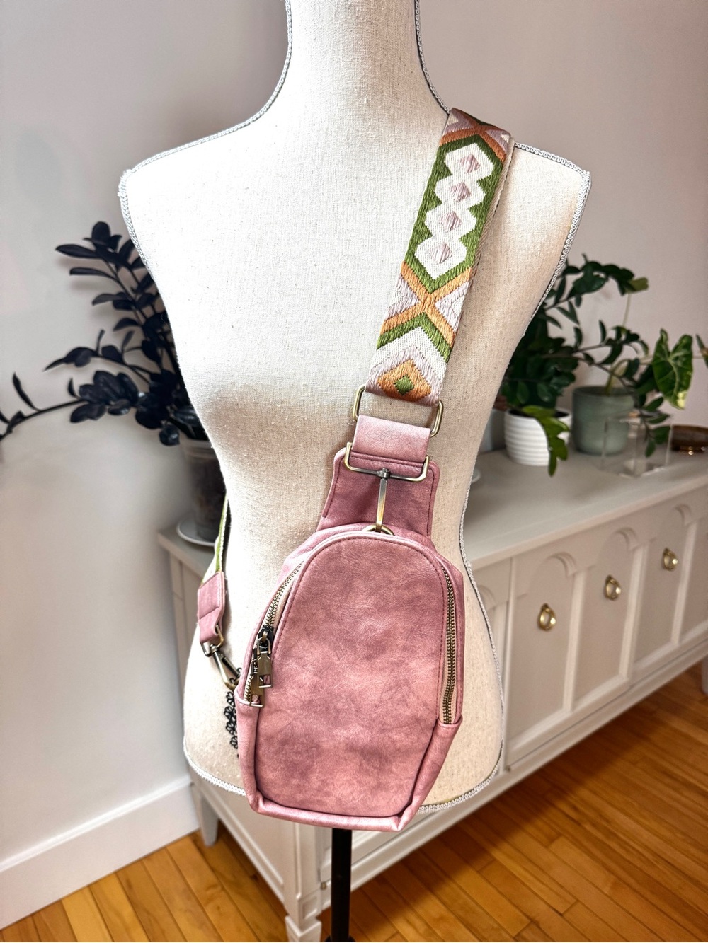 The Classy Cloth Dusty Rose Crossbody Sling Bag with Embroidered Strap